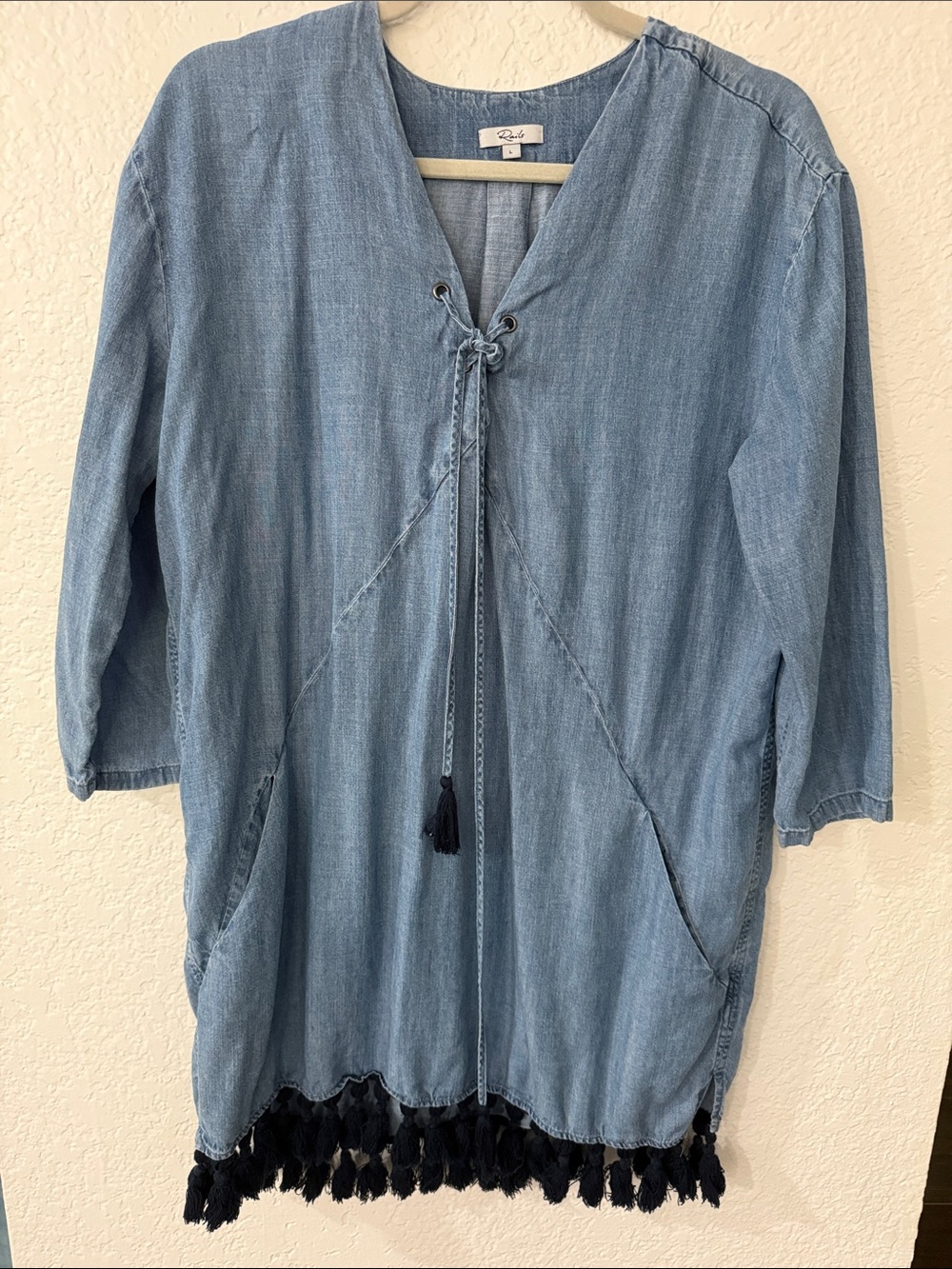 Rails Light Blue Denim Tunic with navy Tassel Hem